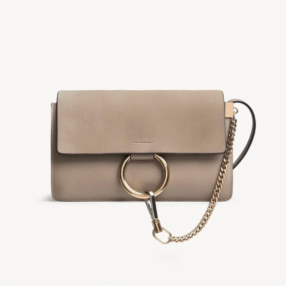 Chloe Small Faye Crossbody Purse Suede & Leather in Taupe / Sand